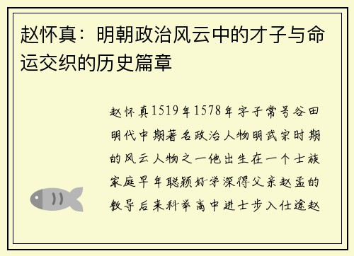 赵怀真：明朝政治风云中的才子与命运交织的历史篇章